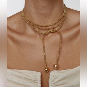Modern Wraparound Gold Chain Rope Lariat Necklace